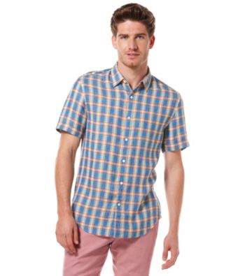 Perry Ellis® Men's Azzurro Short Sleeve Linen Plaid Woven