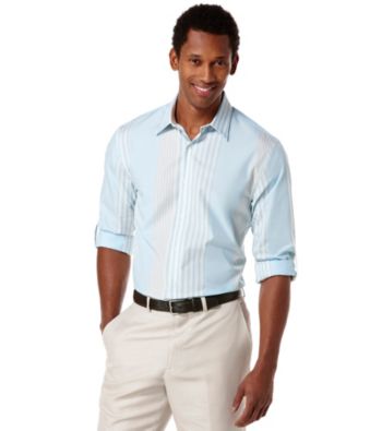 Perry Ellis® Men's Azzurro Long Sleeve Barcode Stripe Woven