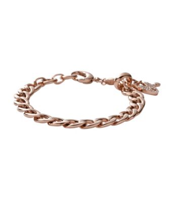 Fossil® Rose Goldtone Curb Link Charm Bracelet with Glitz Heart Charm