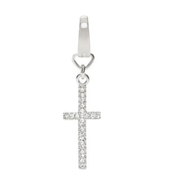 Fossil® Small Silvertone Cross Charm with Clear Crystal Glitz
