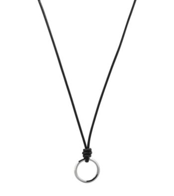 Fossil® Chocolate Leather Strap with Silvertone Circle Pendant Drop to Hold Charms