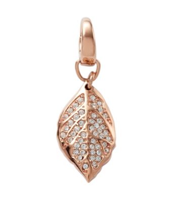 Fossil® Feather Charm in Rose Goldtone with Clear Crystal Glitz