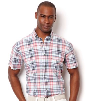 Nautica® Men's Reel Aqua Short Sleeve Large Plaid Slub Woven