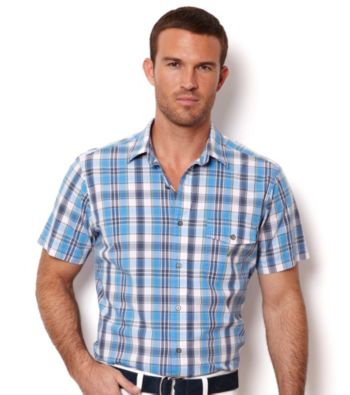 Nautica® Men's Pale Orchid Short Sleeve Medium Plaid Slub Woven