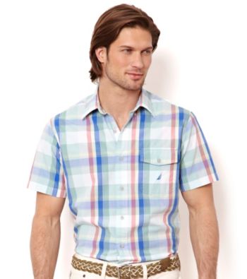 Nautica® Men's Sea Salmon Short Sleeve Large Plaid Woven