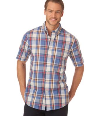 Chaps® Men's Short Sleeve Sundrenched Silver Sands Plaid Woven