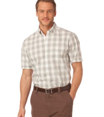 Chaps® Men's Dark Mint Short Sleeve Hacienda Plaid Woven