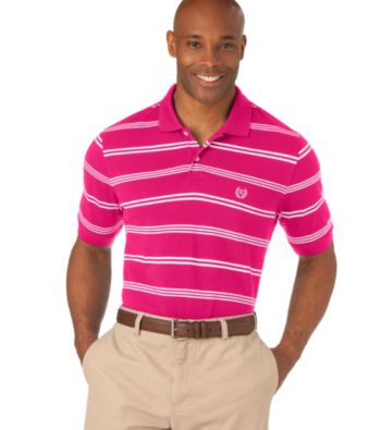 Chaps® Men's Big & Tall Bright Flamingo Short Sleeve Striped Bay Point Polo