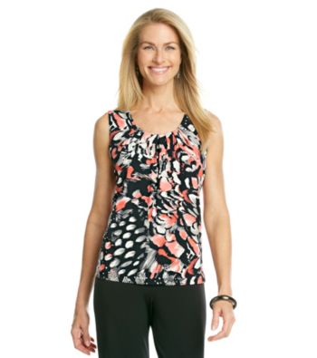 Evan-Picone® Sleeveless Pleatneck Printed Knit Top
