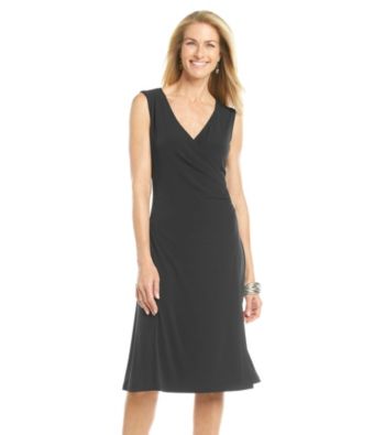 Evan-Picone® Sleeveless V-Neck Surplice Rouched Side Dress