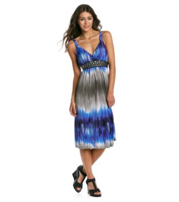 Studio West V-Neck Embelishment Print Short Dress