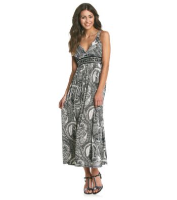 Studio West V-Neck Embelishment Print Maxi Dress