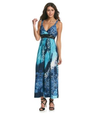 Studio West V-Neck Embelishment Print Maxi Dress