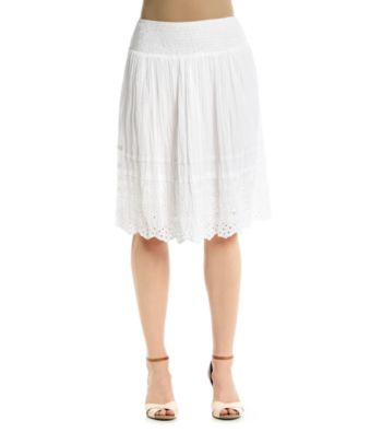 Studio West Smocked Waistband Solid Eyelet Skirt