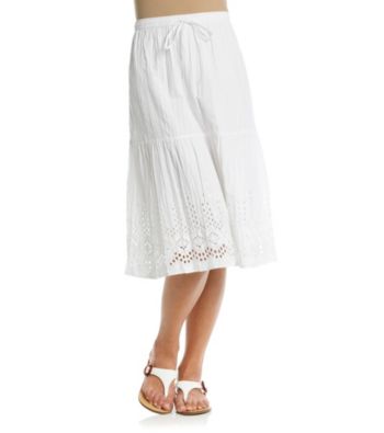 Studio West Stretch Waistband With Tie Tiered Eyelet Soild Skirt