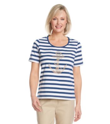 Cathy Daniels® Scoop Neckline All Over Stripe Anchor Top