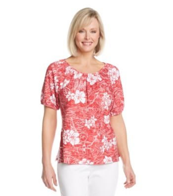 Cathy Daniels® Scoop Neckline All Over Shirred Print Top