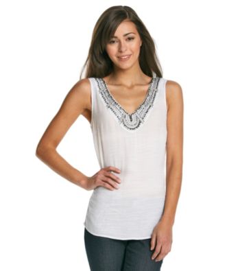 AGB® Solid Emellished Neck Woven Tank