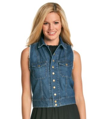 NY Collection Frayed Denim Vest