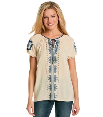 Oneworld® Embroidered Peasant Top