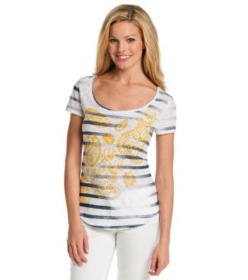 Lucky Brand® Striped Paisley Print Tee
