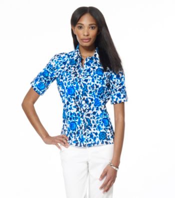 Jones New York Sport® Blue Multi Floral Printed Fitted Shirt