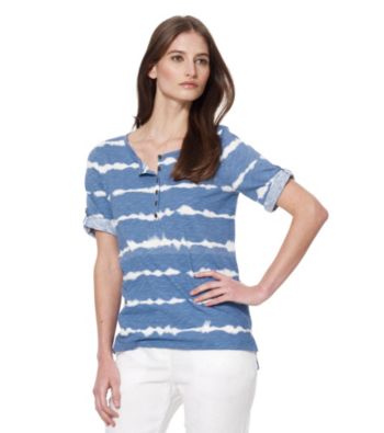 Jones New York Sport® Blue Striped Button Front Knit Top