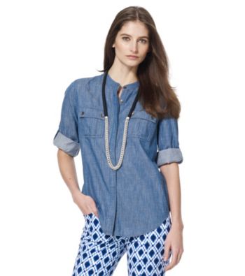 Jones New York Sport® Blue Denim Roll Sleeve Shirt