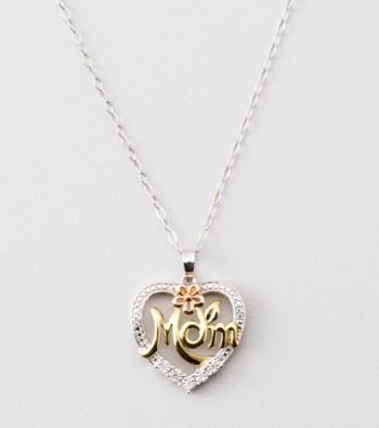 Diamond Accent Mom Heart Pendant - Sterling Silver/14K Tri-Tone