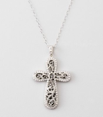 Black & White Crystal Cross Pendant - Sterling Silver