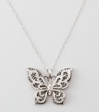 Black & White Crystal Butterfly Pendant - Sterling Silver