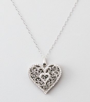 Black & White Crystal Heart Pendant - Sterling Silver