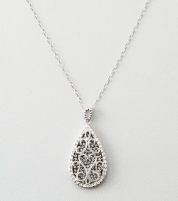 Black & White Crystal Teardrop Pendant - Sterling Silver