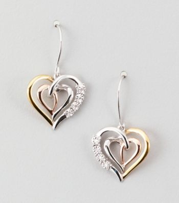 .04 ct. t.w. Diamond Mom Heart Earrings - Sterling Silver/14K Tri-Tone