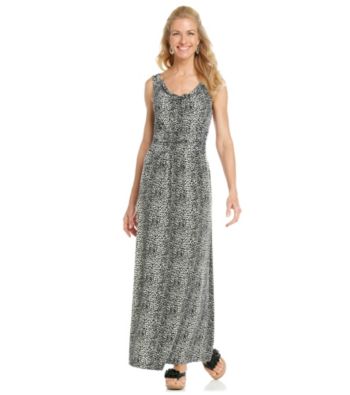 Chaus Drapeneck Animal Print Maxi Dress
