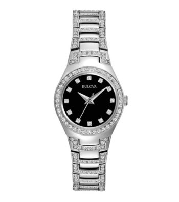 Bulova® Women's Crystal Watch with Black Dial