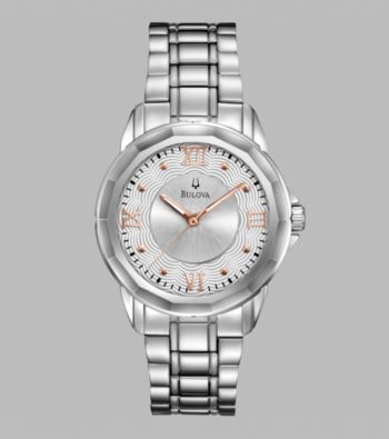Bulova® Women's Stainless Steel Watch with Silvertone/White Dial