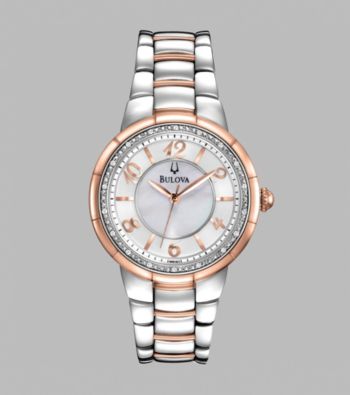 Bulova® Women's Two Tone Diamond Set Case Watch with Mother Of Pearl Dial