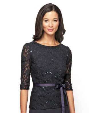 Alex Evenings® Lace Blouse With Ribbon Tie