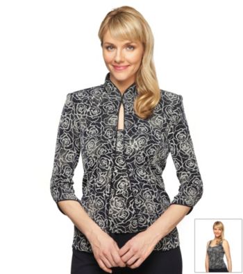 Alex Evenings® Mandarin Collar Twinset