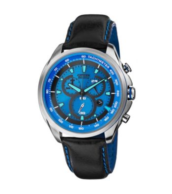 Citizen® Men's Drive Eco-Drive Silvertone Chronograph Strap Watch with Blue Accented Dial