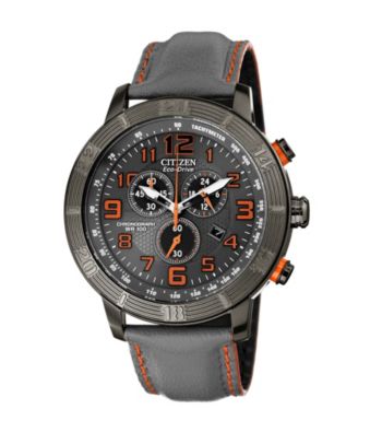 Citizen® Men's Drive Eco-Drive Gray Ion Plated Chronograph Strap with Orange Accents