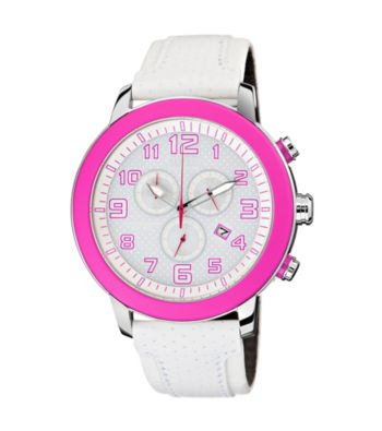 Citizen® Women's Drive Eco-Drive White Chronograph Strap with Pink Accented Dial