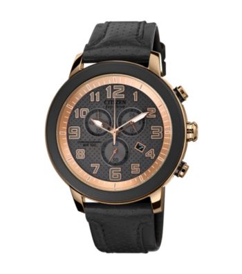Citizen® Men's Drive Eco-Drive Black Ion Plated Chronograph Strap with Rose Goldtone Accents