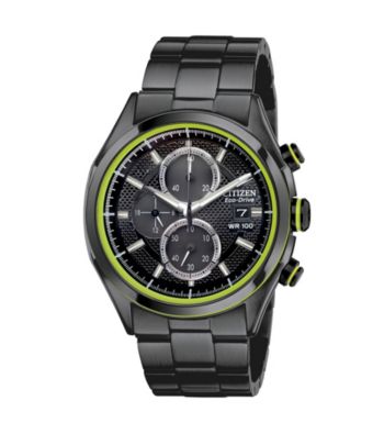 Citizen® Men's Drive Eco-Drive Black Ion Plated Strap with Green Accented Dial