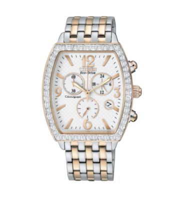 Citizen® Women's Drive Eco-Drive Two Tone Chronograph Watch with Swarovski® Crystal Bezel