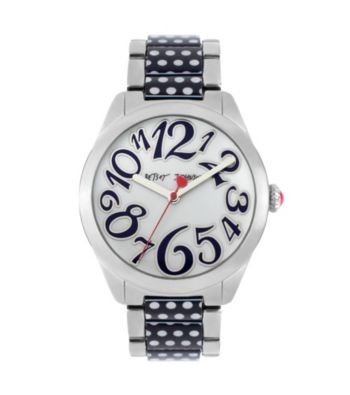 Betsey Johnson® Silvertone/Black & White Polka Dot Bracelet Watch