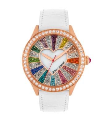 Betsey Johnson® Rose Goldtone/White Watch with Multi-Colored Crystal Set Dial