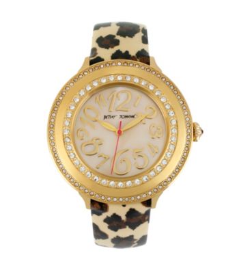 Betsey Johnson® Goldtone with Leopard Print Strap Watch