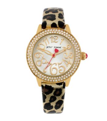 Betsey Johnson® Goldtone/Metallic Leopard Print Strap Watch